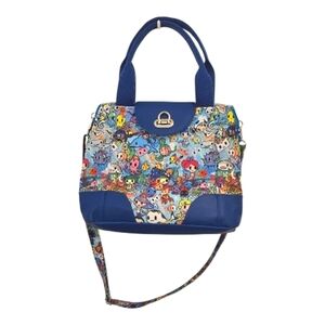 Sea Creatures Blue Canvas Convertible Double Zipper Custom Made Handbag NWOT